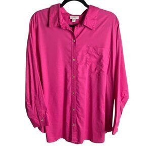 J Jill Size Xl Petite Hot Pink Button Down Shirt Blouse Long Sleeves Pocket